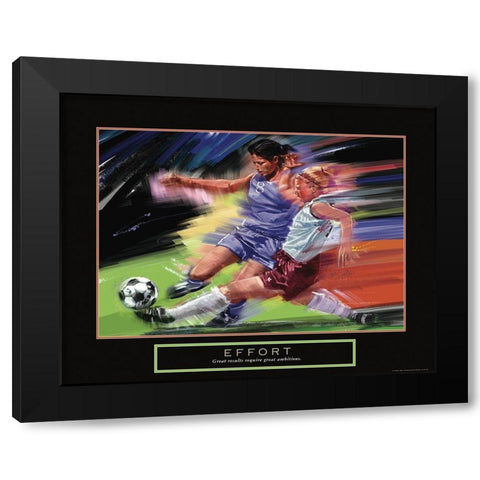 Effort - Girl Soccer Black Modern Wood Framed Art Print with Double Matting by Frontline