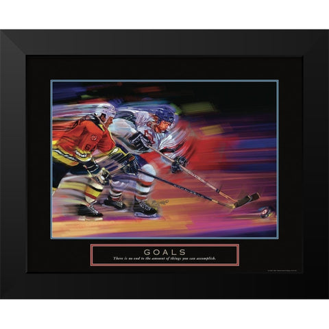 Goals - Hockey Black Modern Wood Framed Art Print by Frontline