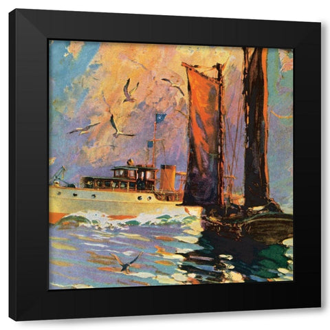 Motor Boating II Black Modern Wood Framed Art Print by Unknown
