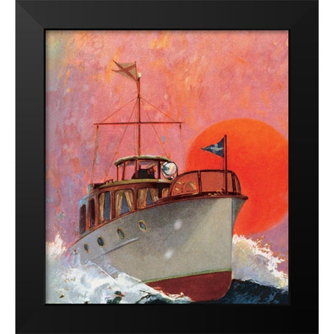 Motor Boating I Black Modern Wood Framed Art Print by Unknown