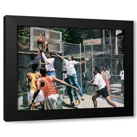 Basketball Pick Up Black Modern Wood Framed Art Print by Unknown