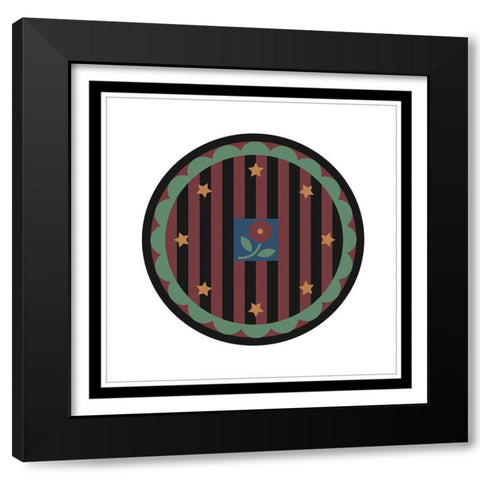 Floral Stamp Black Modern Wood Framed Art Print by Unknown