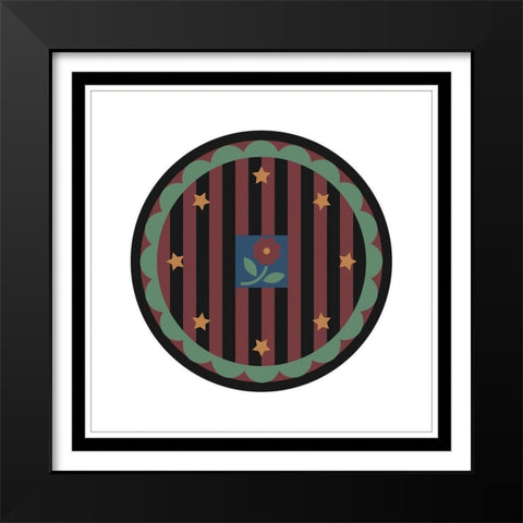 Floral Stamp Black Modern Wood Framed Art Print by Unknown