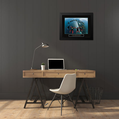 Teamwork - Skydivers Black Modern Wood Framed Art Print by Frontline