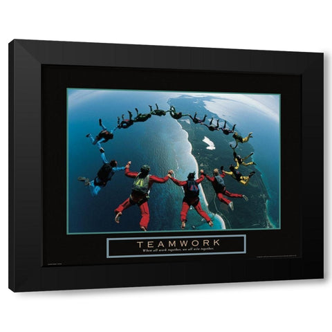 Teamwork - Skydivers Black Modern Wood Framed Art Print with Double Matting by Frontline