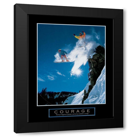 Courage - Snowboarders Black Modern Wood Framed Art Print with Double Matting by Frontline