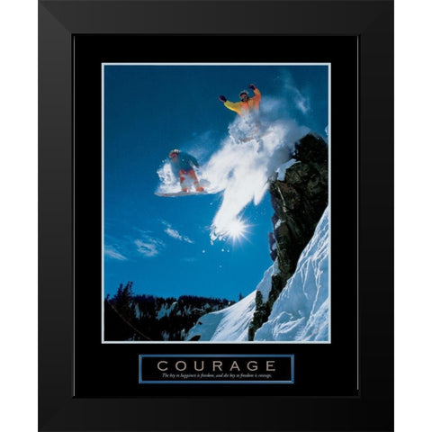 Courage - Snowboarders Black Modern Wood Framed Art Print by Frontline