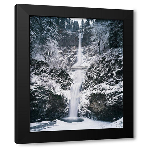 Frozen Bridge on Waterfall Black Modern Wood Framed Art Print by Unknown