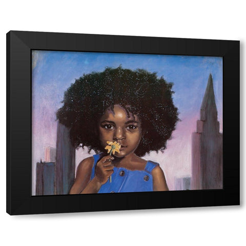 Girl and Flower Black Modern Wood Framed Art Print with Double Matting by Unknown