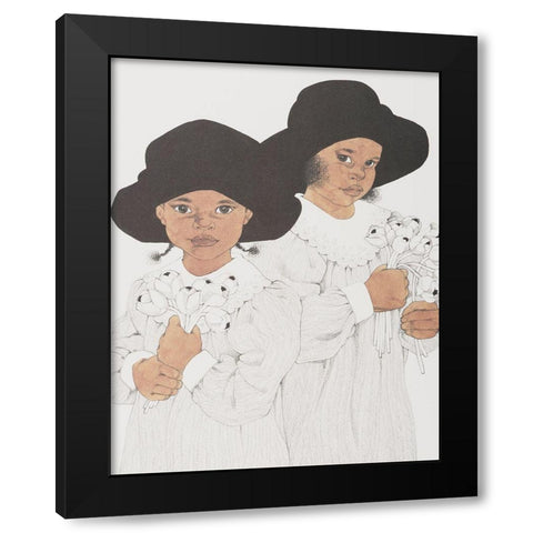 Sisters Black Modern Wood Framed Art Print with Double Matting by Unknown