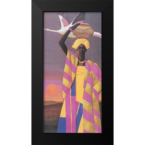 Woman and Vase Black Modern Wood Framed Art Print by Unknown