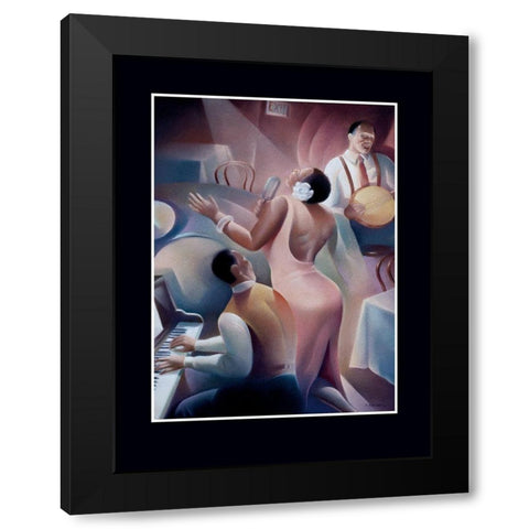 Lady Singing Blues Black Modern Wood Framed Art Print with Double Matting by Unknown