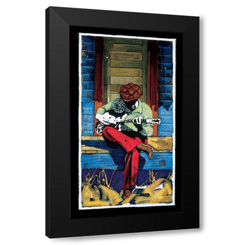 Guitar Man Black Modern Wood Framed Art Print with Double Matting by Unknown
