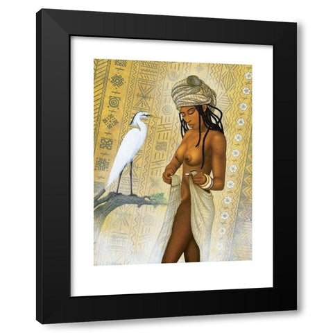 Nubian Princess and Heron Black Modern Wood Framed Art Print with Double Matting by Unknown
