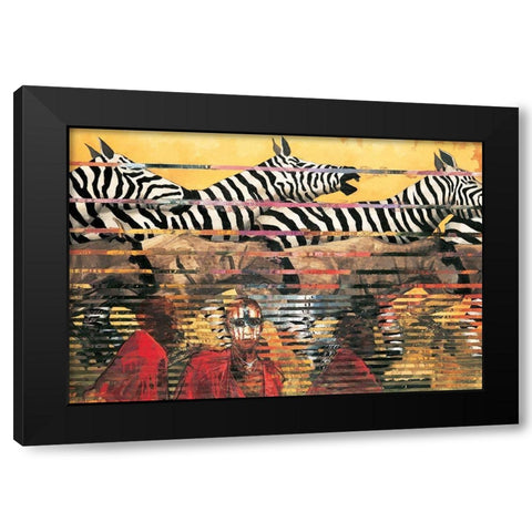 Zebras Extreme Black Modern Wood Framed Art Print with Double Matting by Unknown