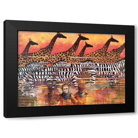 Giraffes Extreme Black Modern Wood Framed Art Print by Unknown