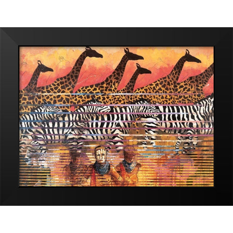 Giraffes Extreme Black Modern Wood Framed Art Print by Unknown