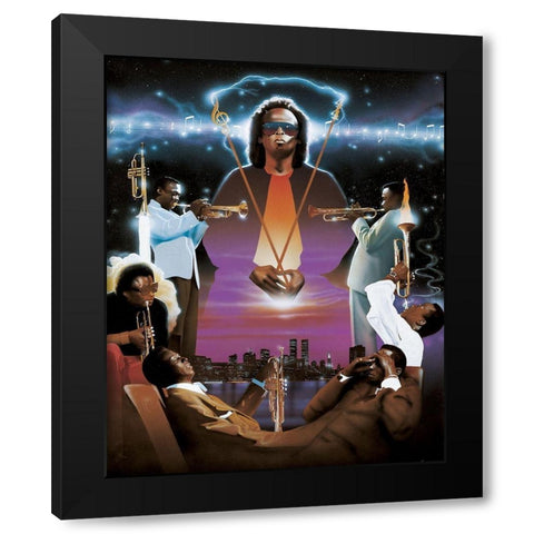 Trumpets Sing Black Modern Wood Framed Art Print with Double Matting by Unknown