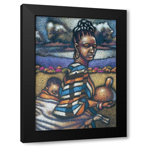 Nubian Lady and Child Black Modern Wood Framed Art Print with Double Matting by Unknown