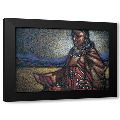 Nubian Lady Sitting Black Modern Wood Framed Art Print with Double Matting by Unknown