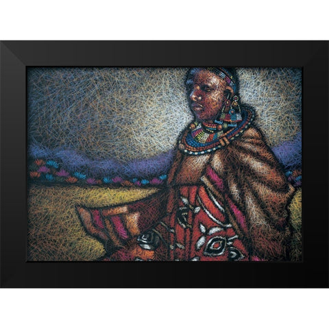 Nubian Lady Sitting Black Modern Wood Framed Art Print by Unknown