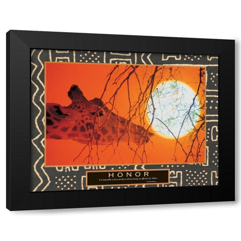 Honor - Giraffe and Sun Black Modern Wood Framed Art Print with Double Matting by Unknown