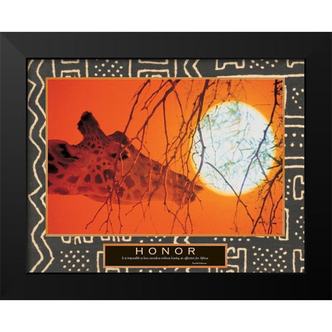 Honor - Giraffe and Sun Black Modern Wood Framed Art Print by Unknown