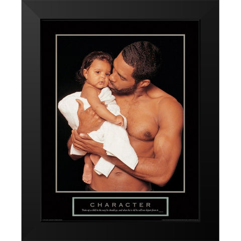 Character - Father and Child Black Modern Wood Framed Art Print by Unknown