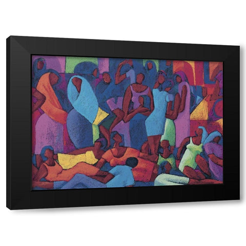 Puzzle People Black Modern Wood Framed Art Print by Unknown