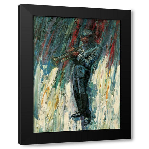 Trumpet Man Black Modern Wood Framed Art Print with Double Matting by Unknown