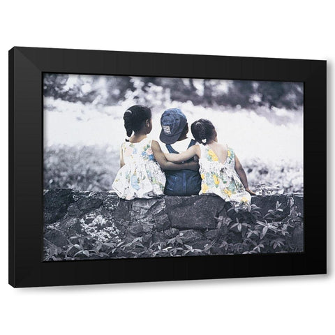 Three Kids Black Modern Wood Framed Art Print with Double Matting by Unknown