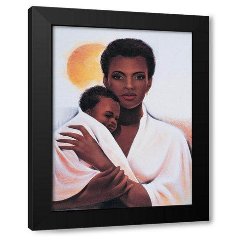 Mother and Child Black Modern Wood Framed Art Print by Unknown