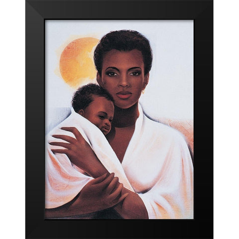 Mother and Child Black Modern Wood Framed Art Print by Unknown