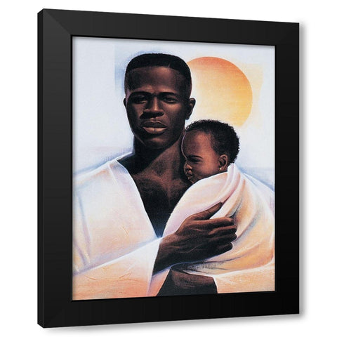 Father and Child Black Modern Wood Framed Art Print by Unknown