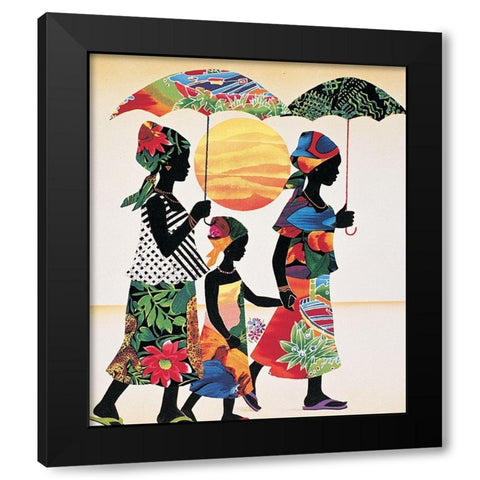 Umbrella Stroll Black Modern Wood Framed Art Print with Double Matting by Unknown