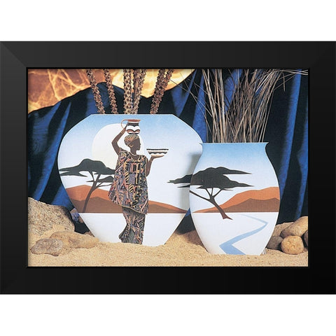 Woman on Vase Black Modern Wood Framed Art Print by Unknown