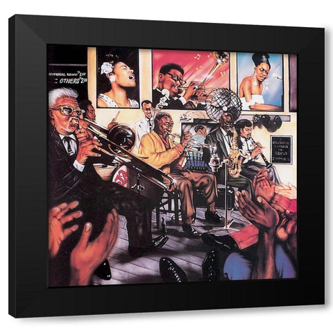 Jazz Session Black Modern Wood Framed Art Print with Double Matting by Unknown
