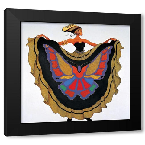 Lady Butterfly Black Modern Wood Framed Art Print by Unknown