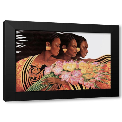 Three Beauties Black Modern Wood Framed Art Print by Unknown
