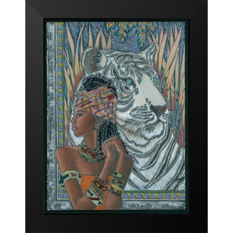 Nubian Princess and Tiger Black Modern Wood Framed Art Print by Unknown