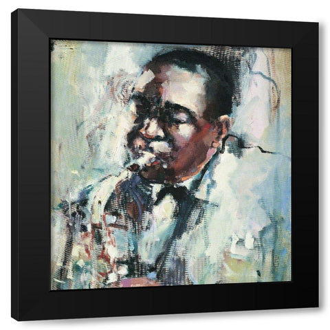 Saxin the Blues Black Modern Wood Framed Art Print with Double Matting by Unknown