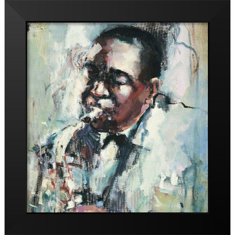 Saxin the Blues Black Modern Wood Framed Art Print by Unknown