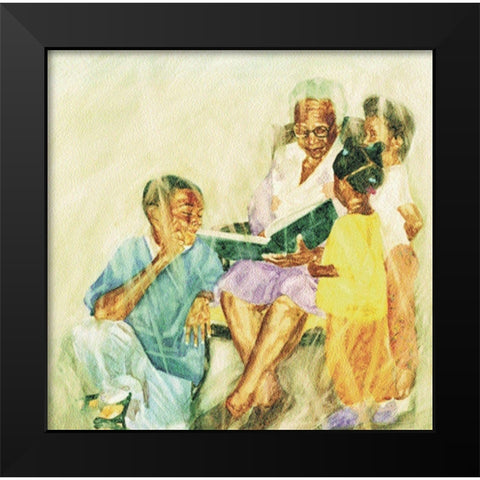 Her Babies Black Modern Wood Framed Art Print by Unknown