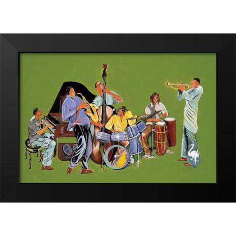Green Jazz Black Modern Wood Framed Art Print by Unknown