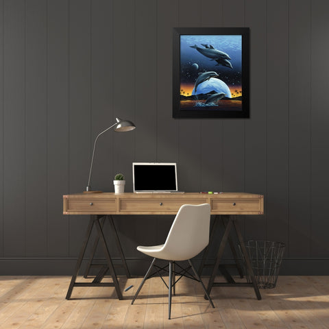 Porpoise and Moon II Black Modern Wood Framed Art Print by Unknown