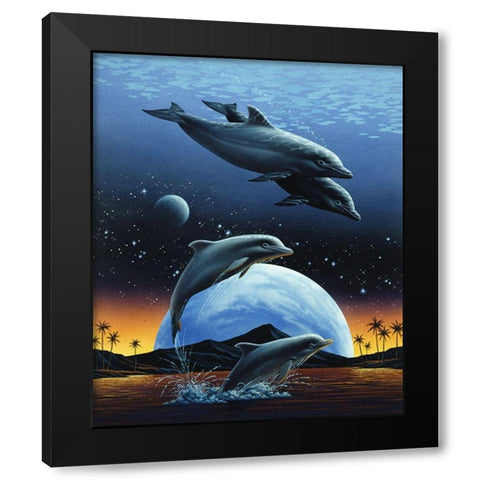 Porpoise and Moon II Black Modern Wood Framed Art Print with Double Matting by Unknown