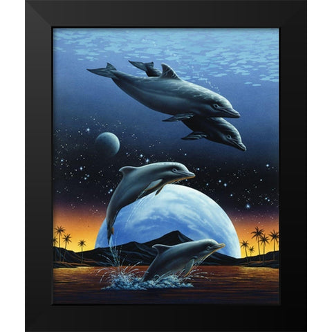 Porpoise and Moon II Black Modern Wood Framed Art Print by Unknown