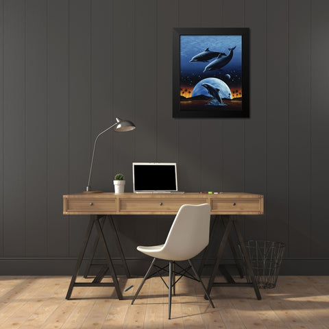 Porpoise and Moon I Black Modern Wood Framed Art Print by Unknown