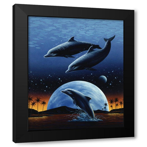 Porpoise and Moon I Black Modern Wood Framed Art Print by Unknown