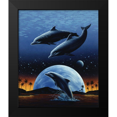 Porpoise and Moon I Black Modern Wood Framed Art Print by Unknown